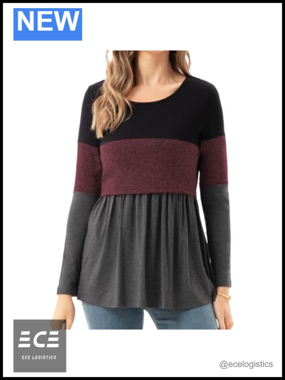 Nursing Top Scoop Neck Breastfeeding Shirt Long Sleeve Maternity